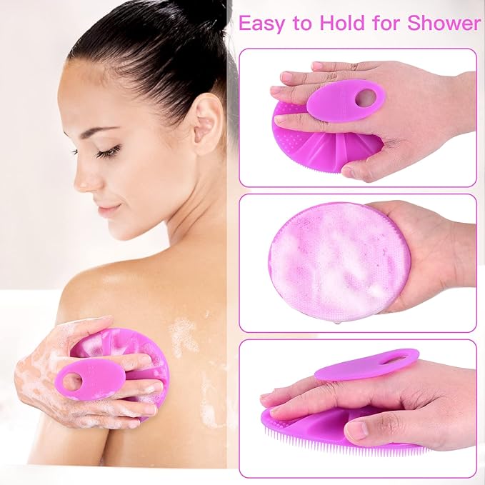 INNERNEED Food-Grade Soft Silicone Body Cleansing Brush Shower Scrubber, Gentle Exfoliating and Massage for All Kinds of Skin (Purple+Dark Green)