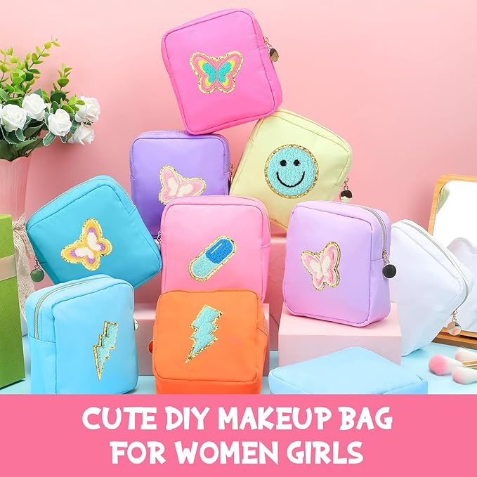 Umigy 12 Pcs Preppy Cosmetic Bags Nylon Mini Makeup Bags Bulk Waterproof Cute Travel Pouch Purse for Her Gifts DIY Daily Use Storage Organizer (Colorful Style)