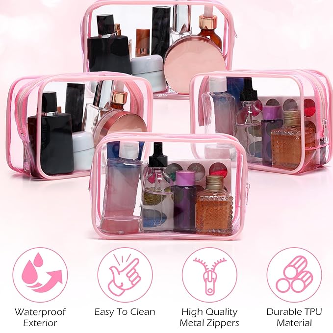 Weewooday 12 Pieces Clear Makeup Bags Cosmetic Storage Bags PVC Zipper Pouches Travel Waterproof Makeup Plastic Case for Women Organizing Toiletries Traveling Bathroom(Small,Light Pink)
