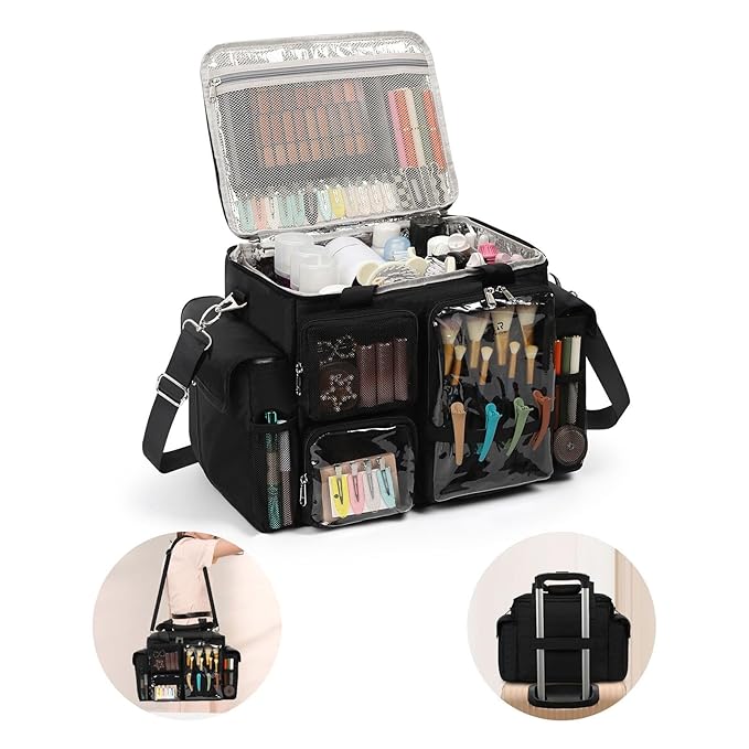 Large Hairstylist Traveling Bag, Hair Tool Organizer with Removeable Dividers, Hairdresser Hair Tools Travel Bag with Multi Pockets, Professional Makeup Artist Bag with Shoulder Strap