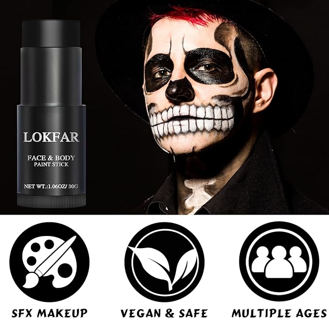 Black Face Body Paint Stick, Football Baseball Eye Black Stick, Waterproof Full-Coverage Face Makeup for Halloween Zombie Clown Vampire Skeleton Skull Joker Cosplay Makeup