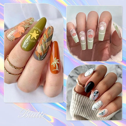 Biutee Nail Stamper Kit 12Pcs Nail Art Stamping Plate 8 Colors Stamp Polish Gel with Top Coat and Base Coat Set Silicone Stamper Scraper, Nail Stamp Plates Love Flower Butterfly Leaf Valentine Design