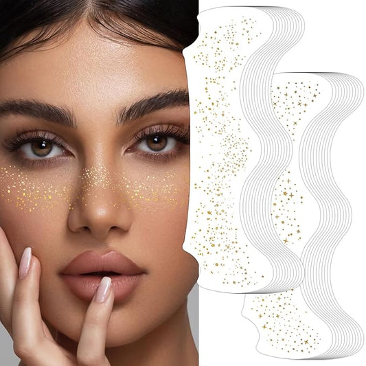 Face Glitter Freckles Tattoo, Glitter Face Makeup Patches, Body Glitter Sparkle Freckles Stickers for Women Kid, Festival Concert Carnival Party Halloween Decor Rave Outfits, 24PCS Gold Glitter