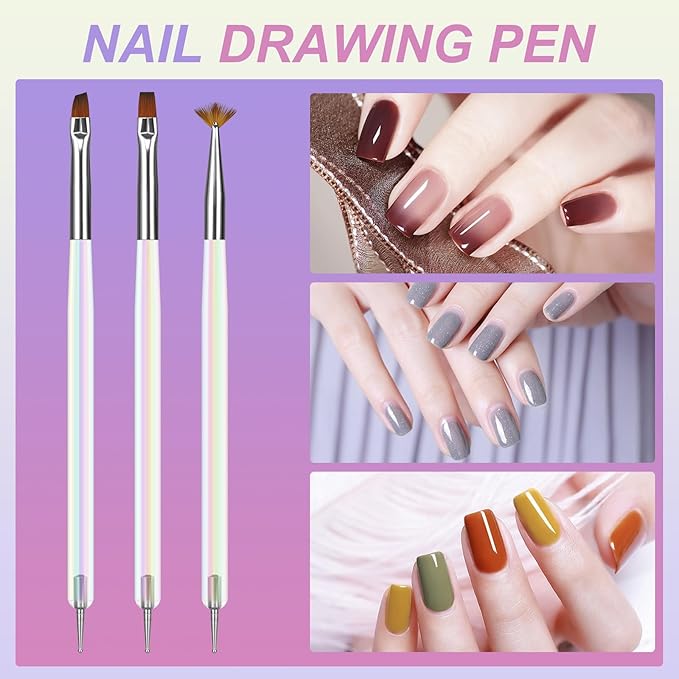 Artdone 12 PCS Nail Art Brushes Set Nail Art Liner Brush and Nail Dotting Pen Gel Polish Painting Tools For Nail Art Design Include Extension Gel Nail Brush And Arylic Nails