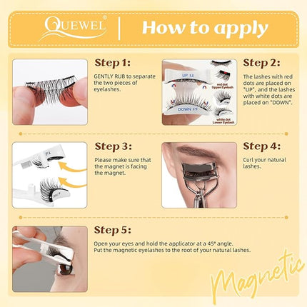QUEWEL Magnetic-Eyelashes with Applicator, Portable Magnetic Eyelashes Natural Look, Upgrade 2 Magnet False Eyelashes More Easy to Wear, Easy to Use and Remove (Magnetics NZH-H)