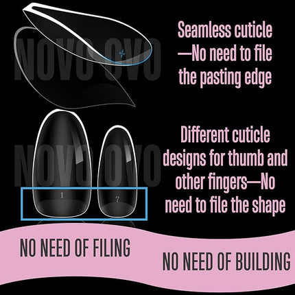 NOVO OVO Extra Thick Oval Nail Tips Press on Natural Curve, Medium Soak Off Soft Gel Fake Nail Extension, Full Cover Matte Cuticle False Nails for Acrylic French, Salon DIY x 14 Sizes 336 pcs