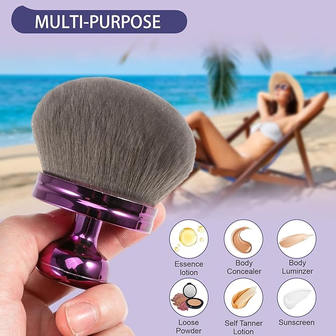 UNIMEIX 3 Inch Sunscreen Brush with Drawstring Bag for Face Kabuki Sunscreen Applicator Self Tanner Brush Body Makeup Coverage Perfector for Liquid Foundation Powder Cream (Violet)