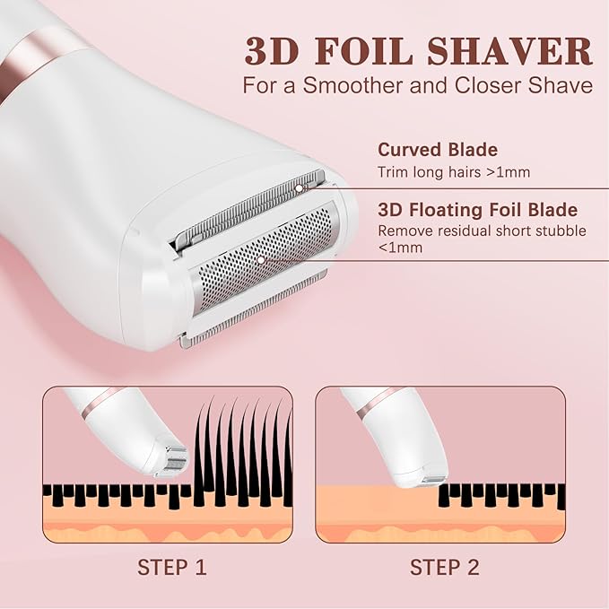 Bikini Trimmer for Women, 3-in-1 Waterproof Electric Shaver, Cordless Pubic & Body Hair Trimmer, Facial Shaver, Easy-Clean Razors with Ceramic Blade, Type-C Rechargeable, Led Display