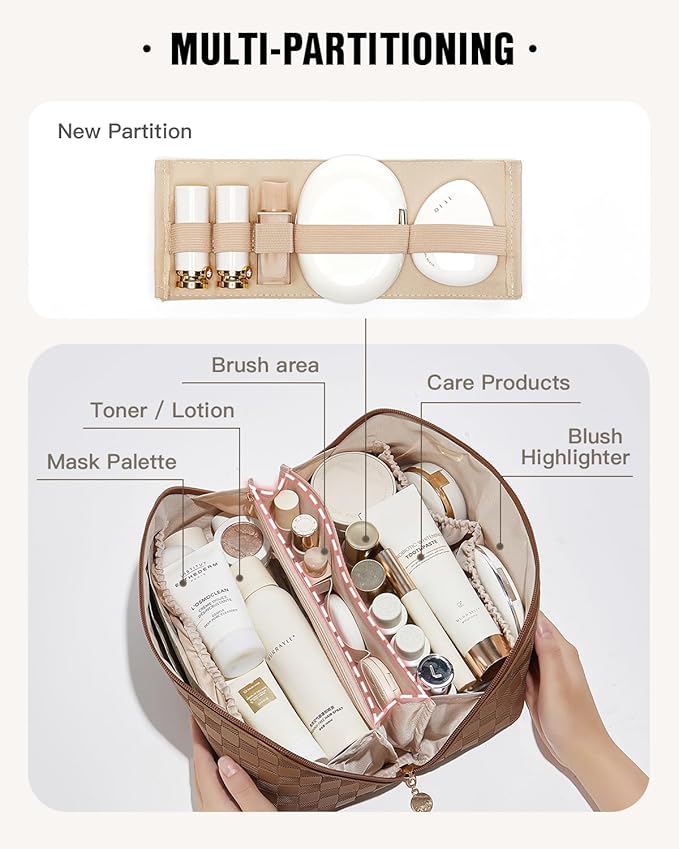 EACHY Travel Makeup Bag,Large Capacity Cosmetic Bags for Women,Waterproof Portable Pouch Open Flat Toiletry Bag Pattern Makeup Bag