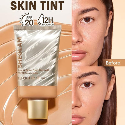 SHEGLAM Dew & Done Skin Tint with SPF20 Light-medium Coverage Foundation Evens Skin Tone-Warm Vanilla