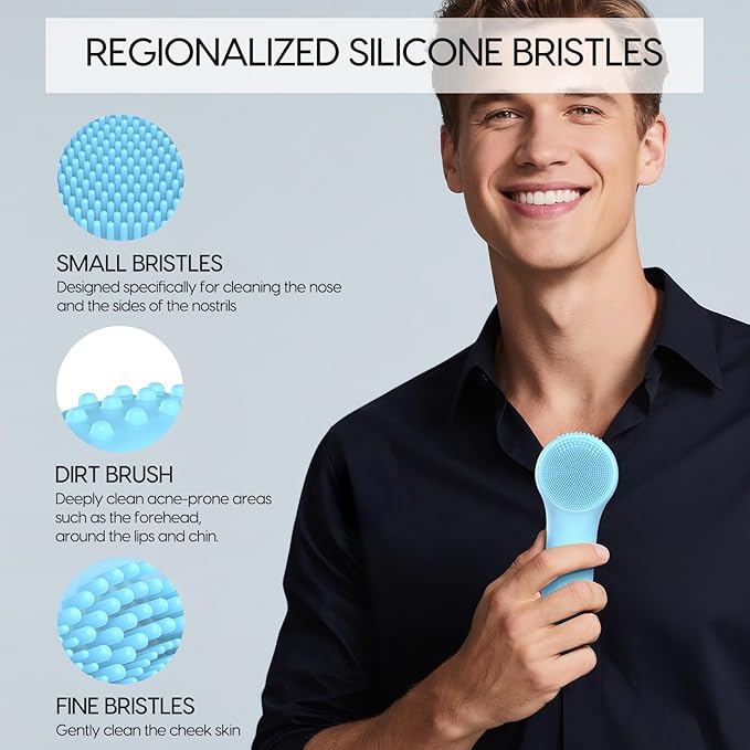 Silicone Facial Cleansing Brush, Portable Electric Face Scrubber with Heat and Vibration, 3 Modes Adjustable, Waterproof IPX6, USB-C Rechargeable, Deep Cleansing, Exfoliating and Massage