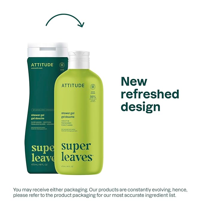 ATTITUDE Body Wash, EWG Verified Shower Gel, Dermatologically Tested, Plant and Mineral-Based, Vegan Personal Care Products, Pear & Amber Scent, 16 Fl Oz (Pack of 6)