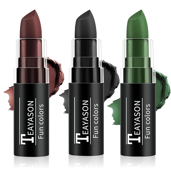 Black Brown Green Face Paint Halloween Makeup Kit, Matte Lipstick Set Football Baseball Eye Black Stick, Body Paint Face Makeup for Halloween Witch Deer Werewolf Face Camo Hunting