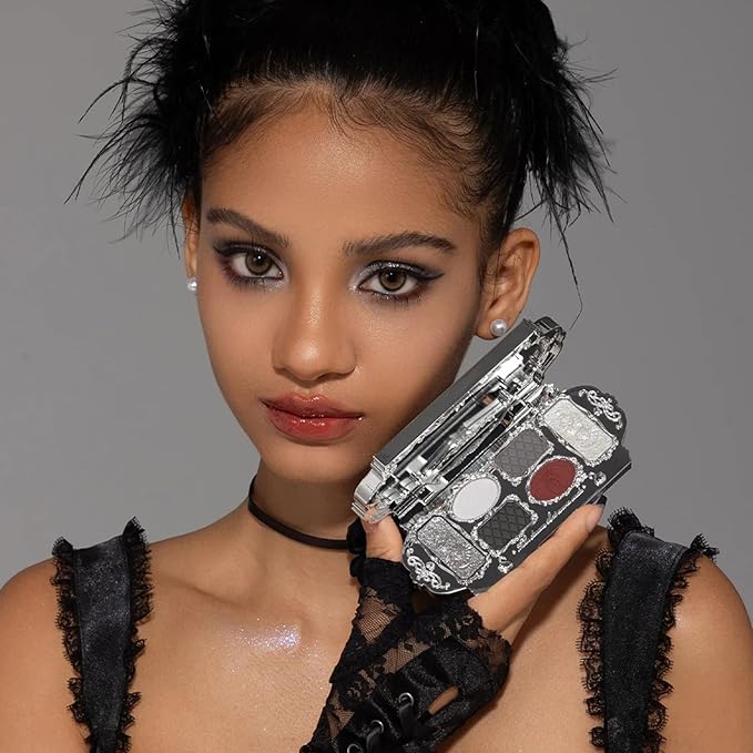 Flower Knows Swan Ballet Six-Color Makeup Palette,Eyeshadow,Blush,Highlighting & Contour All-in-One Face Makeup Palette with 4 Matte+2 Shimmer Smoky Shades(02 Black Swan,0.23 Oz)