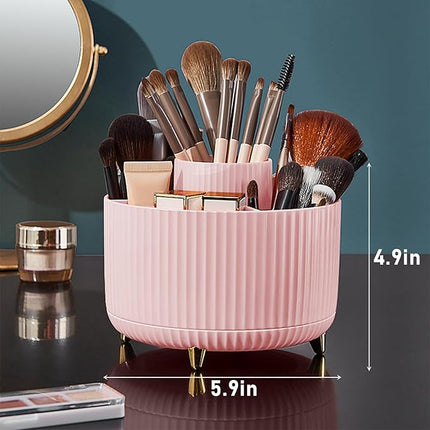 Diesisa Makeup Brush Holder Organizer,360° Rotating Makeup Brush Organizer,5 Slot Make up Brushes Cup for Cosmetics, Nail Polish, Art Supply, Bathroom Vanity Desktop Organizer - Pink