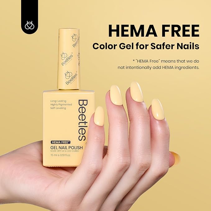 Beetles Pastel Yellow Gel Nail Polish, 15ML Hema Free Light Yellow Gel Polish Butter Time All Season Nails Soak Off UV Colorful Bottle Nail Art Manicure Gift for Women