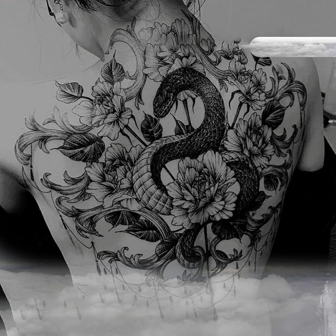 Large Temporary Tattoos Women Temporary Neck Tattoos Temporary Realistic Flower Chest Tattoo for Adults (Temporary Tattoos Sticker 25)