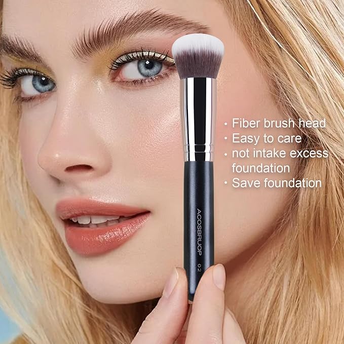 Foundation Brush, Round Top Kabuki Foundation Brush and Professional Grade Makeup Brush for Liquid Blending Mineral Powder Bufting Stippling Makeup Tools, Black