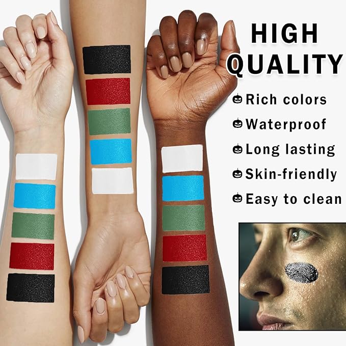 3 Colors Face Body Paint Eye Black Sticks for Sports Football Baseball Softball,Convenient Design Facepaint for Halloween SFX Clown Cosplay Makeup（Blue/Black/Red Body Paint Sticks）