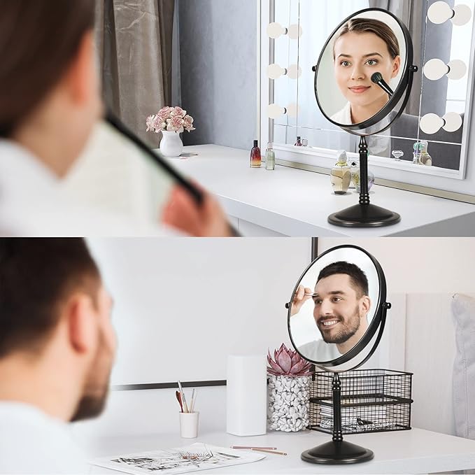 Nicesail Tabletop Magnifying Makeup Mirror with 10X Magnification, Double-Side Magnified Mirror, 360 Swivel Cosmetic Mirror for Table Desk Bathroom Vanity, No Light Oil Rubbed Bronze (8 Inch, 10X)