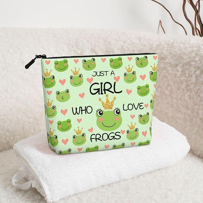 MOLAIGIN Just A Girl Who Love Frog Cute Frogs Cosmetic Bag For Women, Travel Makeup Bag, Toiletry Zipper Bag, Large Capacity Aesthetic Cases