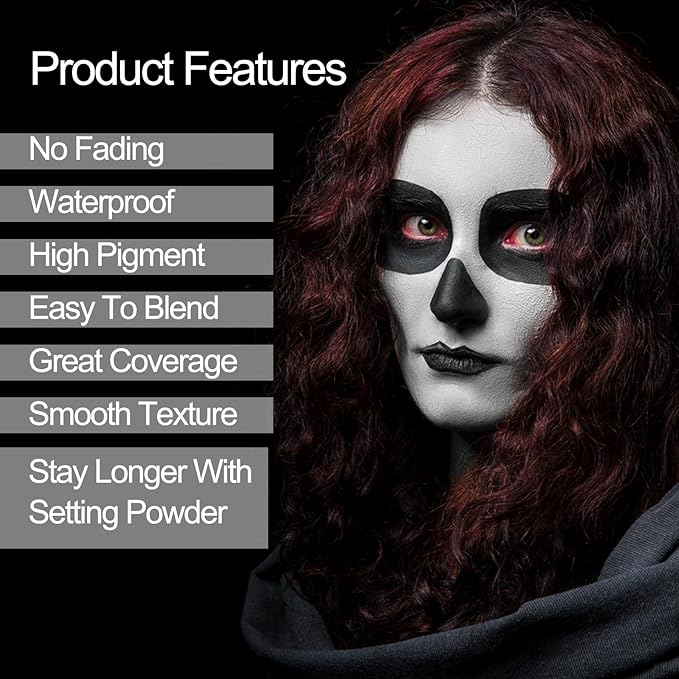 MEICOLY 3PCS Black White Light Grey Face Body Paint Stick,Halloween Zombie Skeleton Makeup Face Paint,Clown White Makeup SFX Cosplay for Adults and Kids,Eye Black Stick for Baseball & Softball