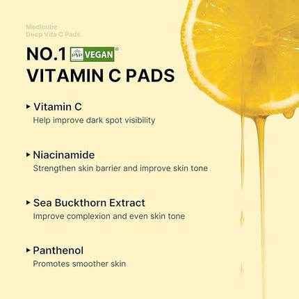 medicube Toner Pads Deep Vita C Facial Toner Pad for Uneven Skin Tone & Texture | Vitamin Water and 3 Types of Vitamin, Deeply Hydrating & Resurfacing Pad | Korean Skin Care, 70 Pads (1 Pack)