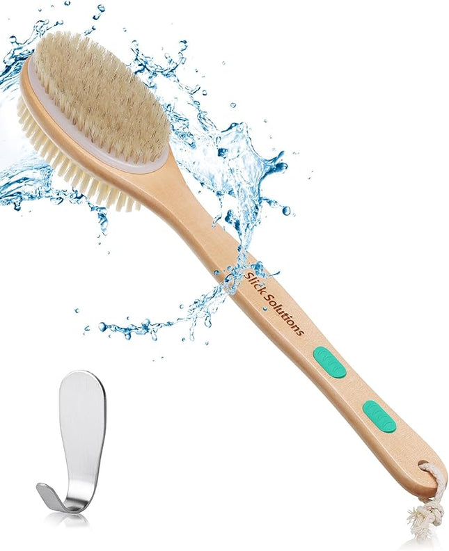 Slick Double Sided Shower Brush - Back Scrubber, Bath Brush Long Handle