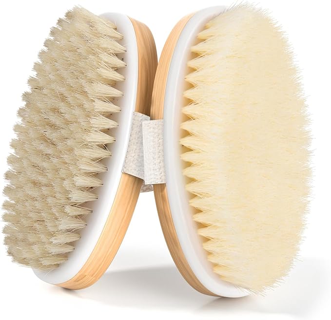 2 Pack Dry Brushing Body Brush, Natural and Soft Bristle Shower Brush for Body Cleaning, Exfoliating Bath Brush for Lymphatic Drainage Improve Circulation, Body Exfoliator Scrubber for Women Men