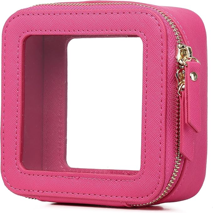 Pinkmik Small Makeup Bag Clear Mini Cosmetic Makeup Case & Toiletry Bag with Zipper Women's Purse Organizer & Car Essentials (X/Fuxia, MINI-1)