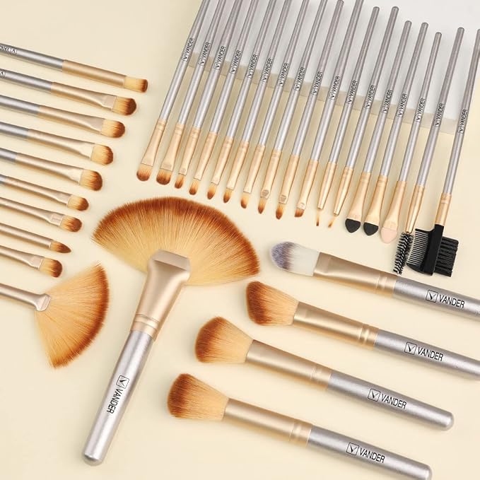 Make up Brushes, VANDER Professional 32pcs Makeup Brush Set, Makeup Brushes Set Foundation Blending Cosmetic Brush Set Kit,Champagne