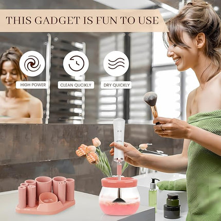 Electric Makeup Brush Cleaner and Dryer Machine - Super Fast Clean and Dry Make Up Brushes - Automatic Cosmetic Brush Spinner Washer Tools