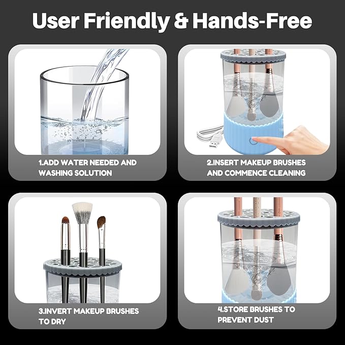 Electric Makeup Brush Cleaner Machine, Quick Efficient Deep Cleaning Makeup Brush, Automatic Spinning Cosmetic Brush Cleaner All Types of Brushes Portable Compact Design for Travel Home Use