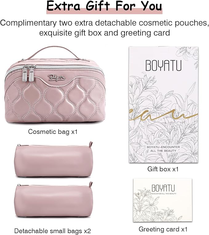 Travel Makeup Bags for Women Cosmetic Bag: Puffy Make up Bags Set of 3 - Vegan Leather Makeup Organizer - Waterproof Large Toiletry Bag with Compartments - Travel Essentials (Pink)