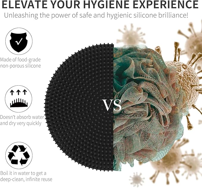 Body Scrubber 2 Pack, BEAUTAIL Shower Bath Brush, 1 Pack PP Body Brush Gray and 1 Pack Silicone Body Scrubber Black, Gentle Exfoliating for Women Men Baby Sensitive Skin