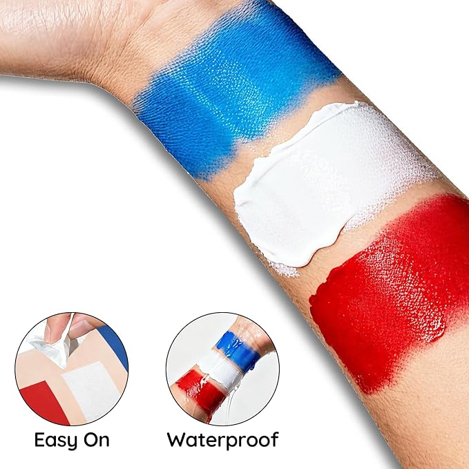 Halloween White Blue Red Face Painting Kit For Joker & USA Flag Makeup, Body Paint for 4th of July Pride Independence Day, Cosplay, Costume, Theme Parties and SFX Special Effect