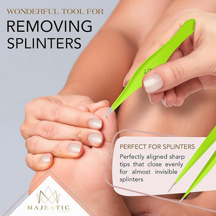 Majestic Bombay Fine Point Tweezers for Women and Men – Splinter Ticks, Facial, Brow and Ingrown Hair Removal–Sharp, Needle Nose, Surgical Tweezers Precision Pluckers best tweezers for chin hair