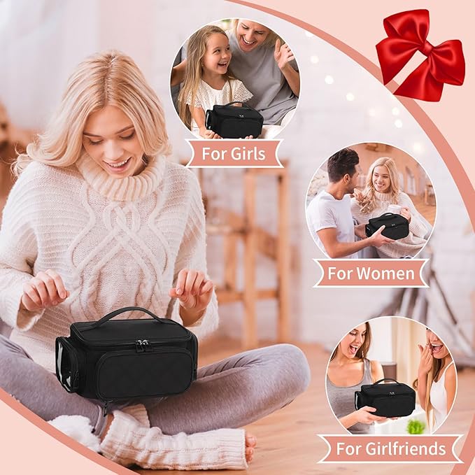 OCHEAL Makeup Bag,Travel Makeup Organizer Bag for Women with Zipper Pouch and Side Pocket, Multifunctional Compartments and Dividers,Toiletry Make up Case for Toiletries, Brushes & Beauty Tools-Black