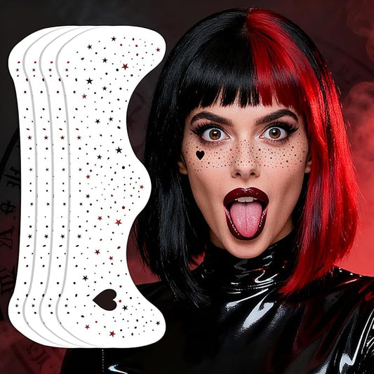 HQ Joker Freckles Face Tattoo - Black & Red Temporary Tattoos with Sinister Smiles | Waterproof Face Makeup for Halloween Costume, Zombie Party & Prisoner Cosplay (8 Sheets)