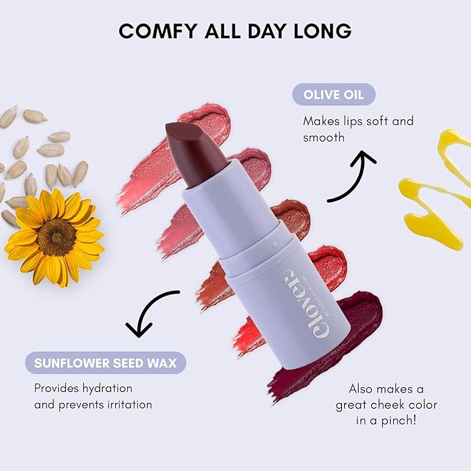 Clover Comfy Matte Lipstick | Non Drying Lipstick, Moisturizing And Lightweight, High Pigmented Lipstick | Cruelty-Free & Vegan Lip Makeup | Shade - Rider