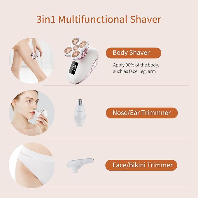 Women's Electric Razors for Women Legs Pubic Facial Hair Removal 2 in 1 Womens Electric Shaver for Women,Bikini Trimmer for Lady,Waterproof (5D)