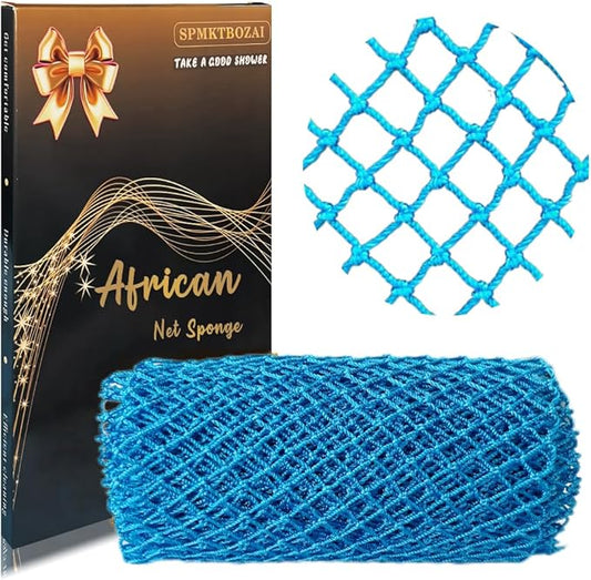 African Net Sponge Authentic, African Exfoliating Sponge Real African Net Black Owned, African Bath Sponge Back Scrubber, Body Exfoliator Shower Bath Accessories(Sky Blue)
