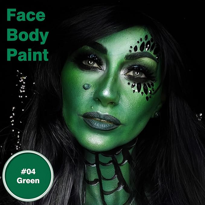 Green Face Body Paint Makeup 30G,Professional Stage Screen Halloween,Non Toxic Face Body Paint Makeup for Halloween Costume Theater Dress-Up Monster Vampire Witch Hulk Makeup-04