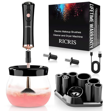Electric Makeup Brush Cleaner and Dryer Machine - Super Fast Clean and Dry Make Up Brushes - Automatic Cosmetic Brush Spinner Washer Tools