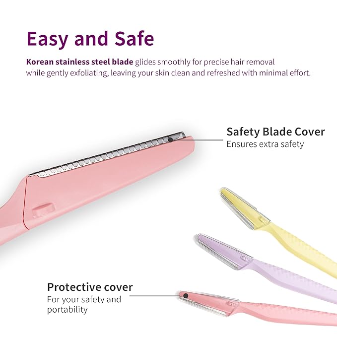 Tinkle Everglow Dermaplane Razor (3 ct), Eyebrow Razor & Face Razors for Women, Peach Fuzz Remover, Dermaplaning Tool, Stainless Steel Blades