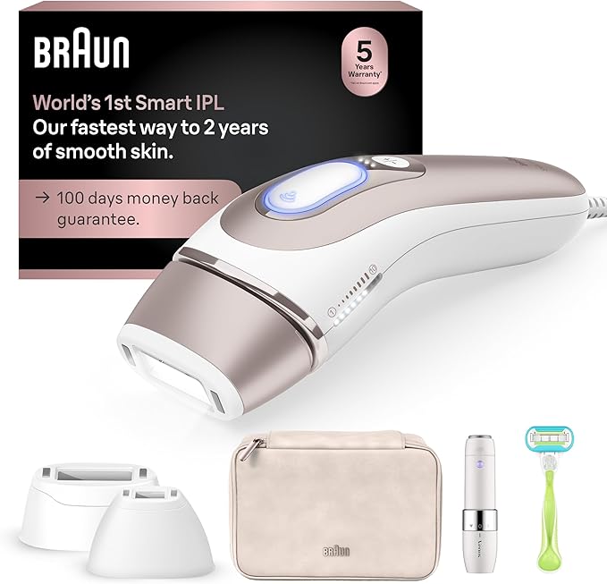 Braun Smart IPL, Skin i·Expert Pro 7: at Home Laser Hair Removal for Women and Men, Permanent Visible Hair Reduction, with Free App, Vanity Case, Venus Razor, 2 Smart Heads, Facial Trimmer, IPL7219