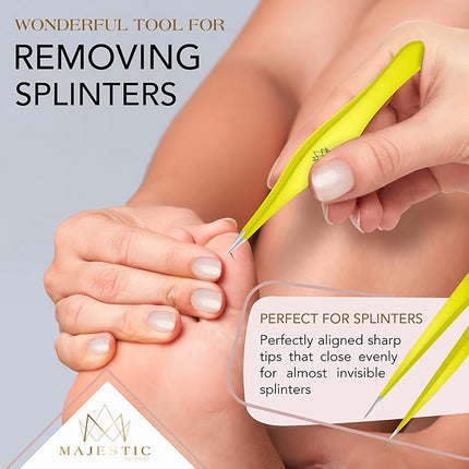 Majestic Bombay Fine Point Tweezers for Women and Men – Splinter Ticks, Facial, Brow and Ingrown Hair Removal–Sharp, Needle Nose, Surgical Tweezers Precision Pluckers best tweezers for chin hair