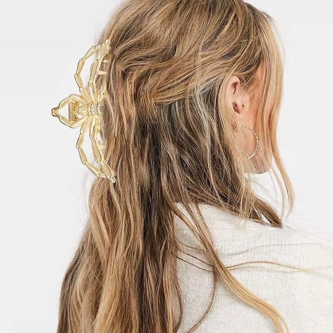 3 Pcs Halloween Claw Clips for Women, Gothic Hair Claws Metal Spider Big Jaw Clamps Hair Accessories for thick Hair Styling Tool Holiday Gifts(Golden)