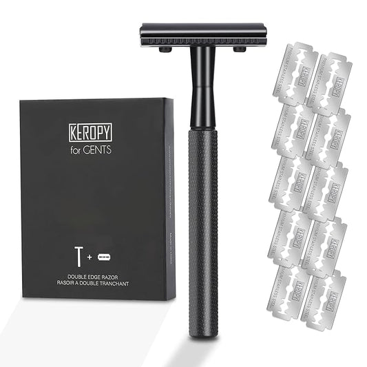 Double Edge Safety Razor With 10 Premium Stainless Steel Blade Reusable Safety Razors For Men Shaving Razor, Smooth Wet Shave Experience, Gun Black