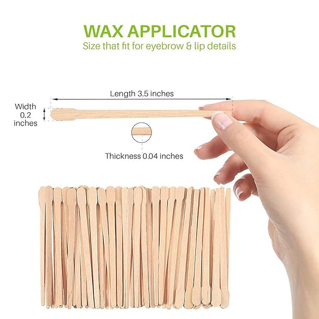 Mibly 500 Pcs Wooden Wax Sticks - Eyebrow, Lip, Nose Small Waxing Applicator Sticks for Hair Removal and Smooth Skin - Spa and Home Usage